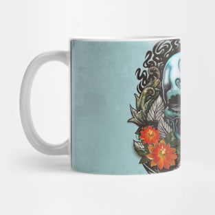 Awesome blue green skull with flowers Mug